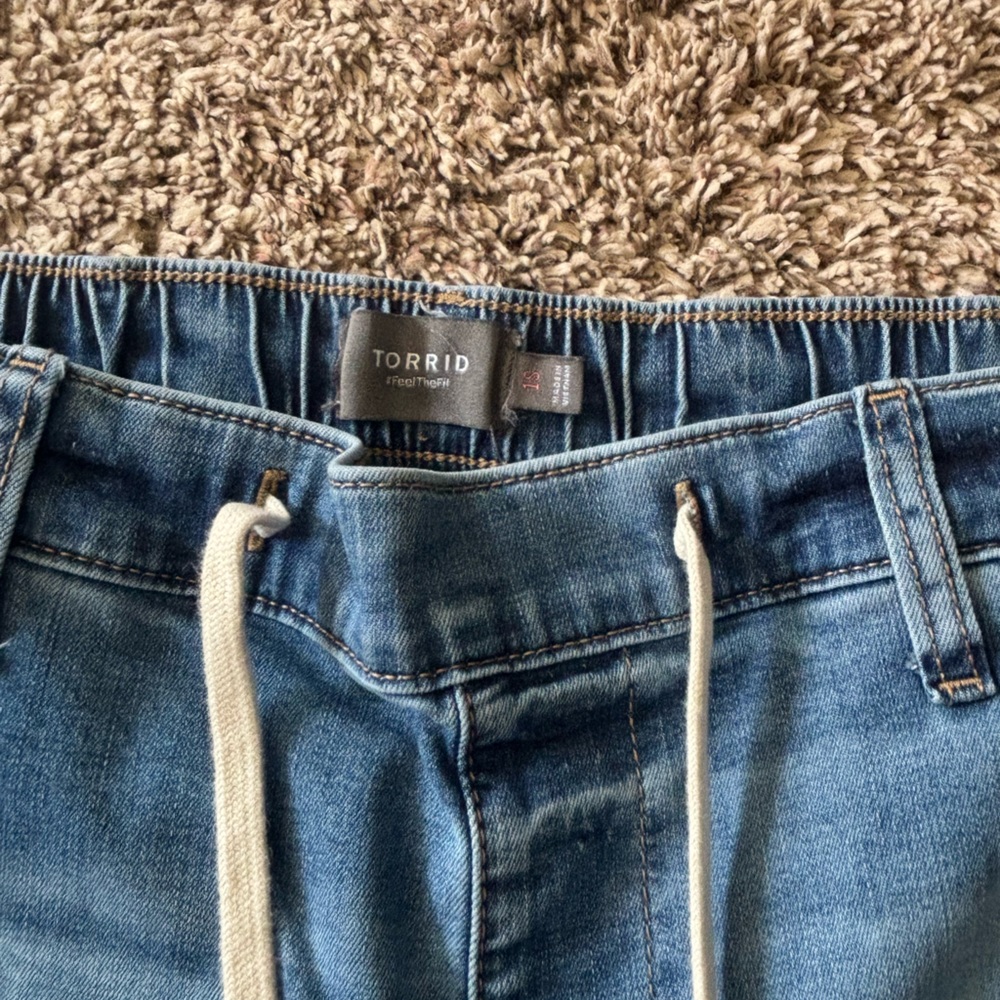 Blue Super Soft Drawstring Wide Leg Jeans. Size 1S (short 14/16) - Picture 3 of 4